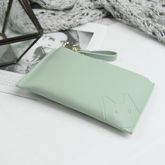 Кошелёк женский, отдел, для карт, ручка, цвет мятный