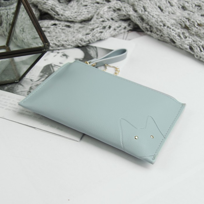 Кошелёк женский, отдел, для карт, ручка, цвет голубой