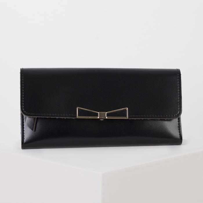 Кошелёк женский, 2 отдела, для карт, для монет, на клапане, цвет чёрный