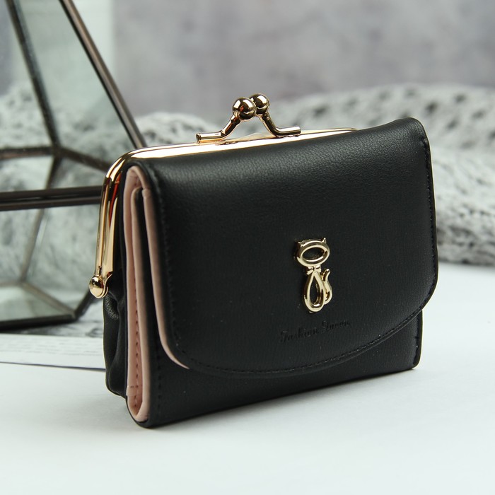 Кошелёк женский, отдел, для карт, для монет, цвет чёрный