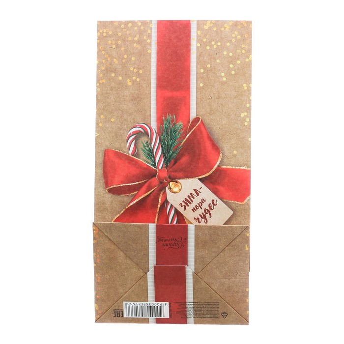 Пакет подарочный без ручек «Зима — пора чудес», 10 × 19,5 × 7 см