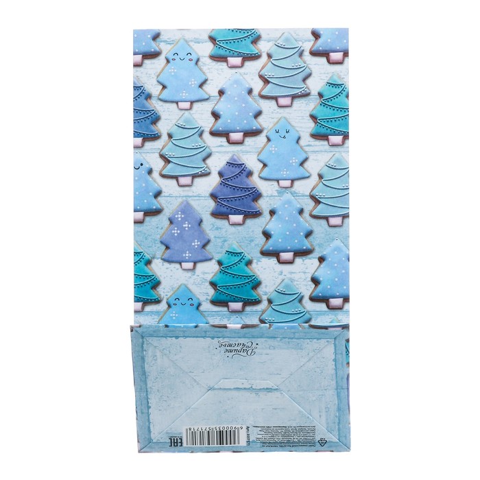 Пакет подарочный без ручек «Веселые елочки», 10 × 19,5 × 7 см