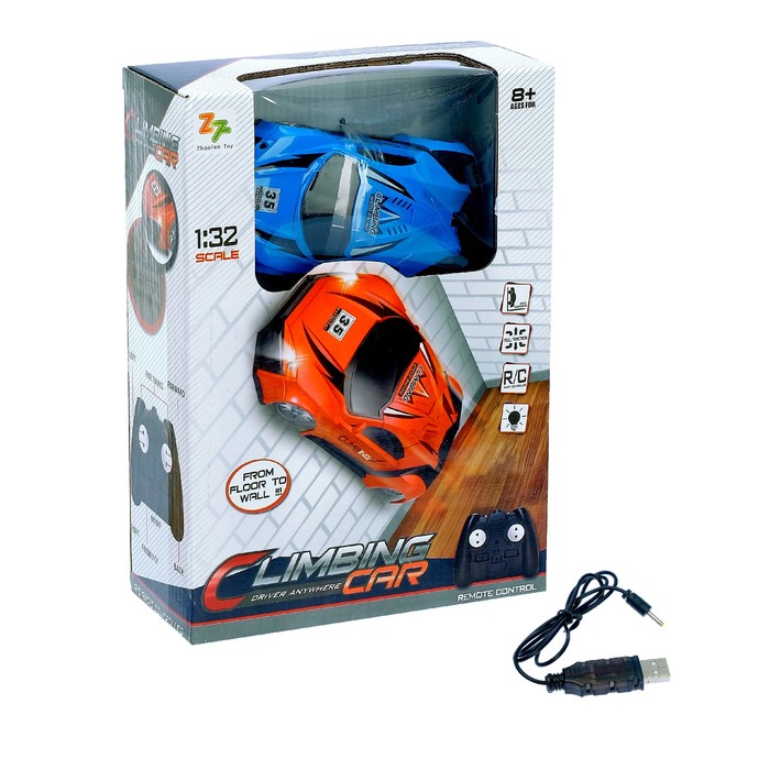 Антигравитационная машинка Wall, радиоуправление, аккумулятор, ездит по стенам, свет, МИКС