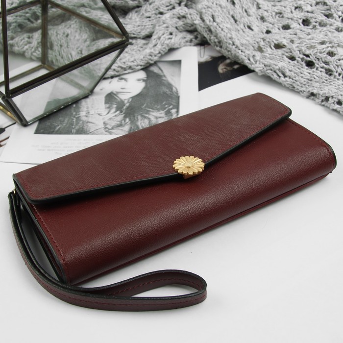 Кошелёк женский, 2 отдела, для карт, для монет, на клапане, цвет вишнёвый