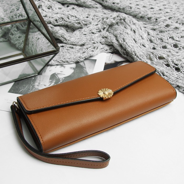 Кошелёк женский, 2 отдела, для карт, для монет, на клапане, цвет коричневый