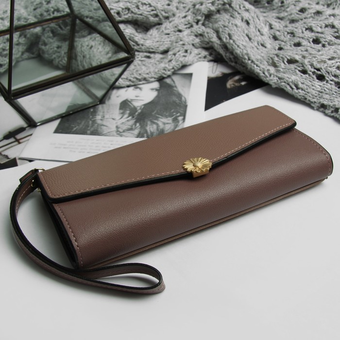 Кошелёк женский, 2 отдела, для карт, для монет на клапане, цвет пудровый