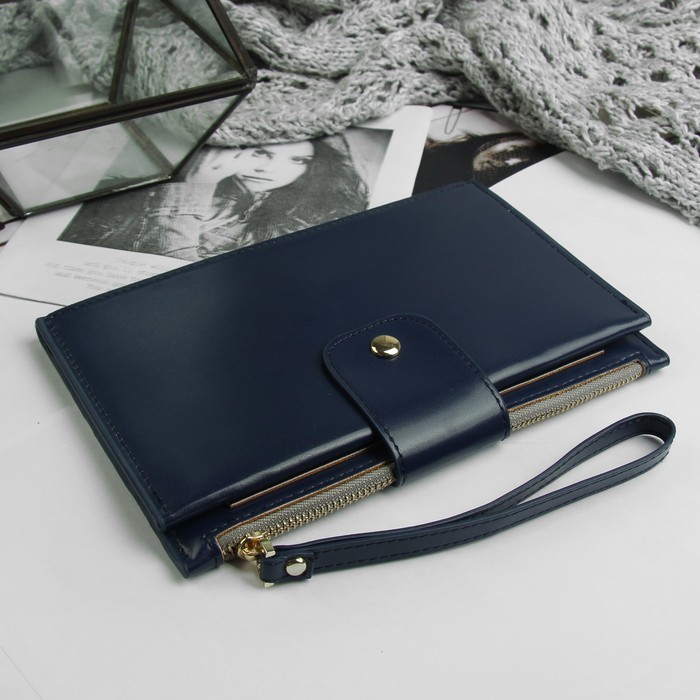 Портмоне женское, отдел, для карт, для документов, ручка, цвет синий