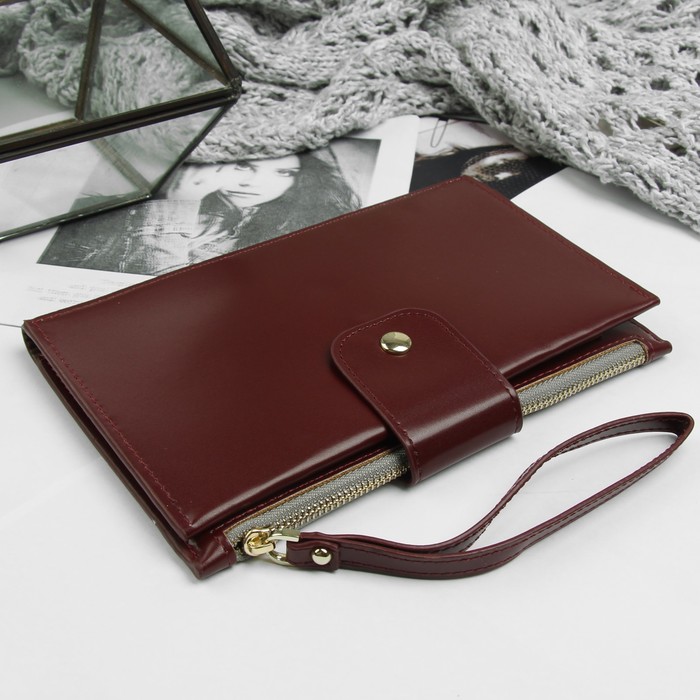 Портмоне женское, отдел, для карт, для документов, ручка, цвет бордовый