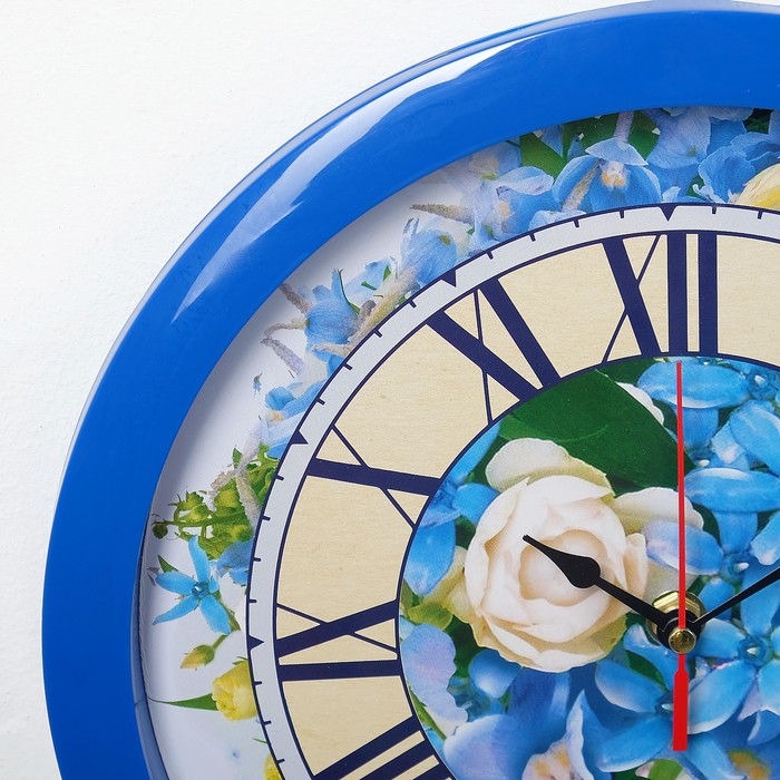 Часы настенные "Цветы", синий обод, 28х28 см