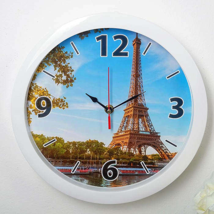 Часы настенные "Эйфелева башня", белый обод, 28х28 см