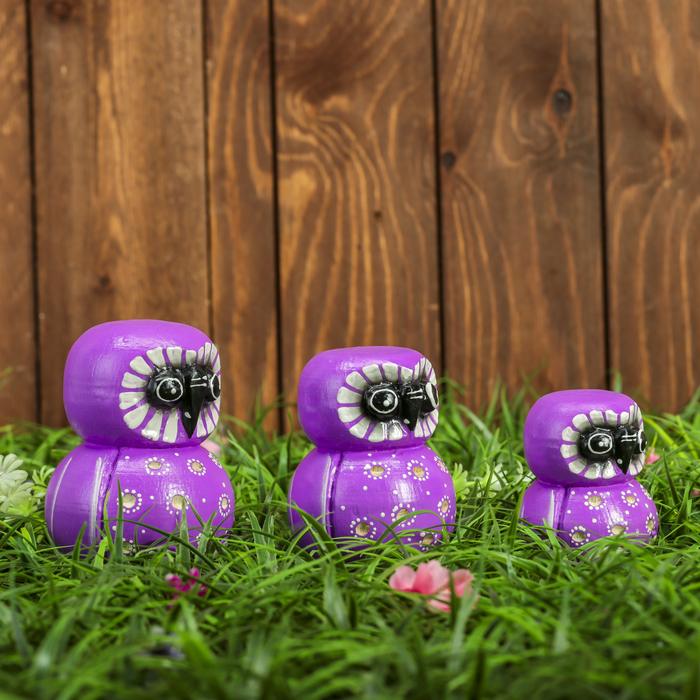 Набор сувенирный "Три совы" сиреневые (7,9,10) 22х8х10см