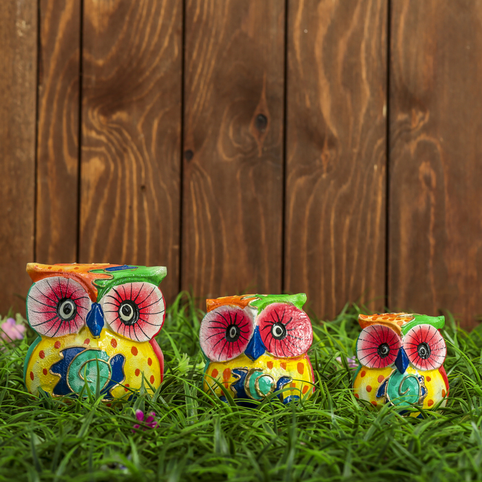 Набор сувенирный "Три совы африканские" (7,9,10) 22х8х10см