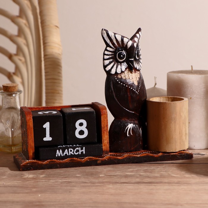 Календарь настольный дерево "Задумчивая сова" 20х6х15 см