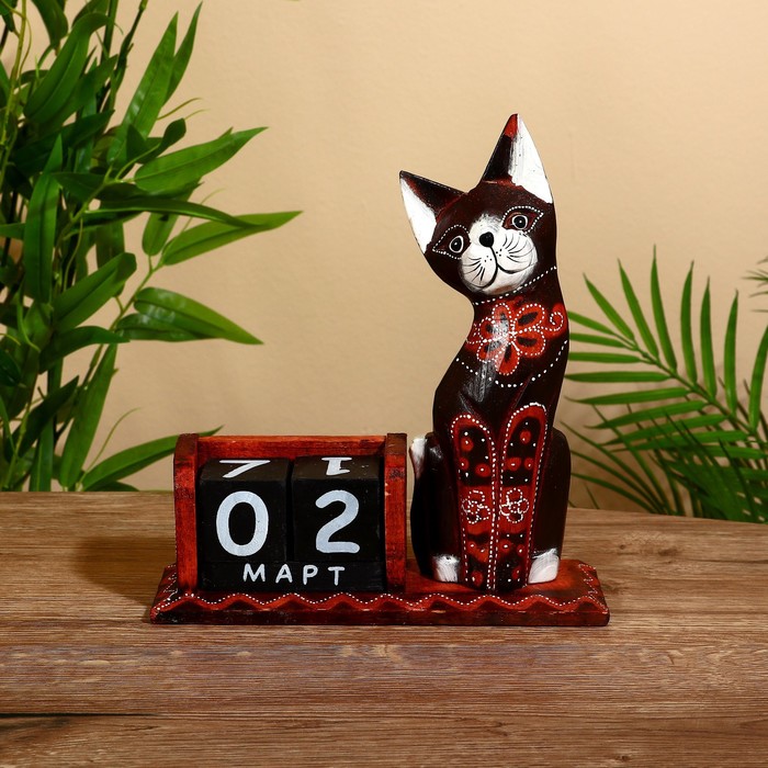Календарь настольный дерево "Большая кошечка" 20х7х21 см