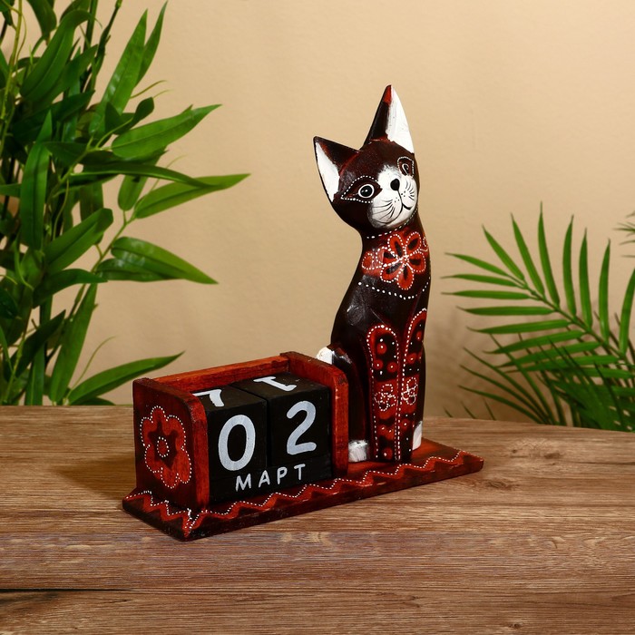 Календарь настольный дерево "Большая кошечка" 20х7х21 см