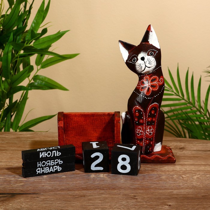 Календарь настольный дерево "Большая кошечка" 20х7х21 см