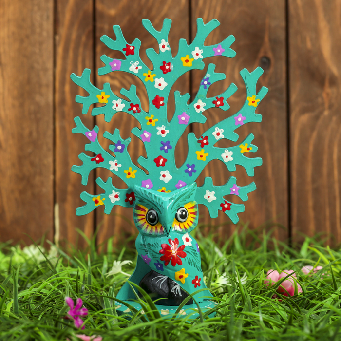 Сувенир дерево "Лесная сова" голубой 14х8х18 см