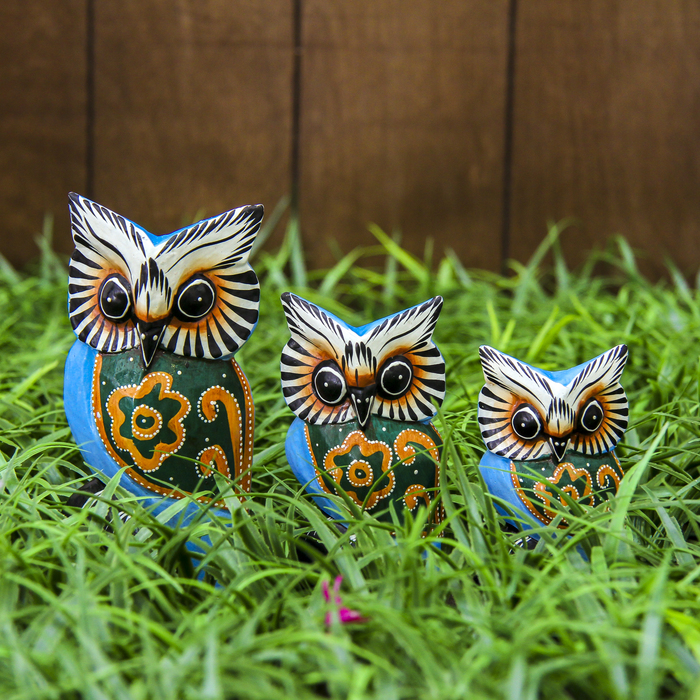 Набор сувенирный "Разноцветные совы" (8,10,12) 9х5х12 см лазурные