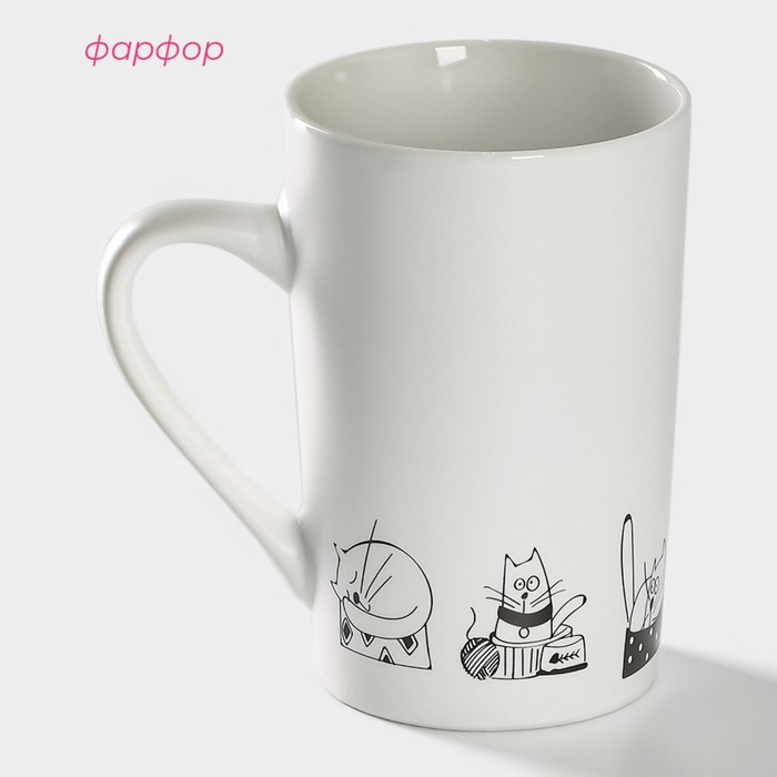 фото Кружка фарфоровая доляна «день кота», 380 мл, цвет белый