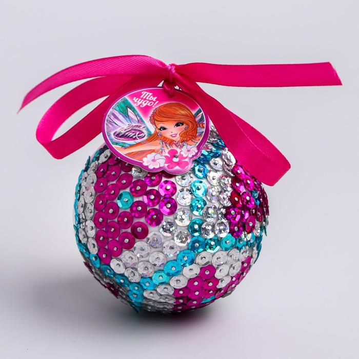 Шар новогодний "Ты чудо!" феи ВИНКС: Блум с пайетками