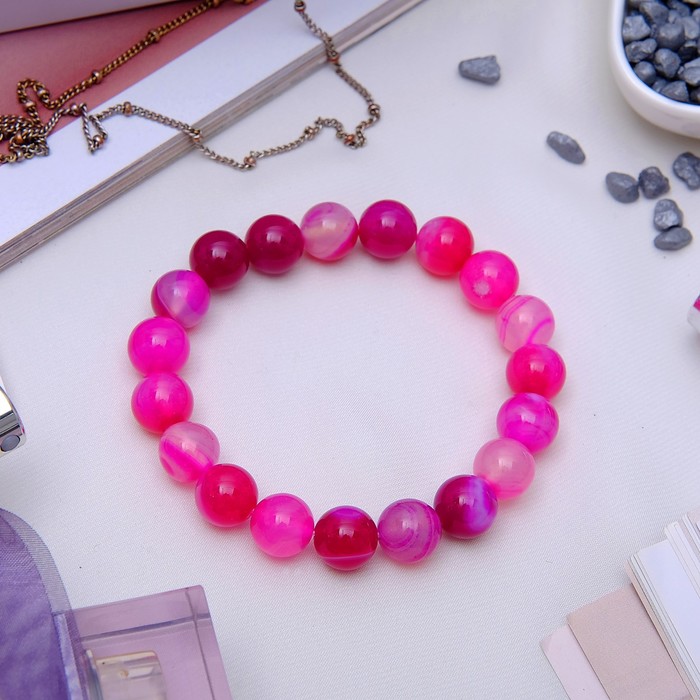 Браслет шар №10 "Агат розовый"