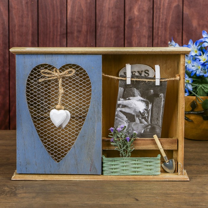 Ключница дерево 6 крючков "Прованс. Белые сердца" 24х32,5х6,5 см