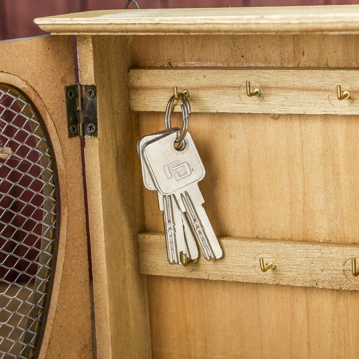 Ключница дерево 6 крючков "Прованс. Белые сердца" 24х32,5х6,5 см