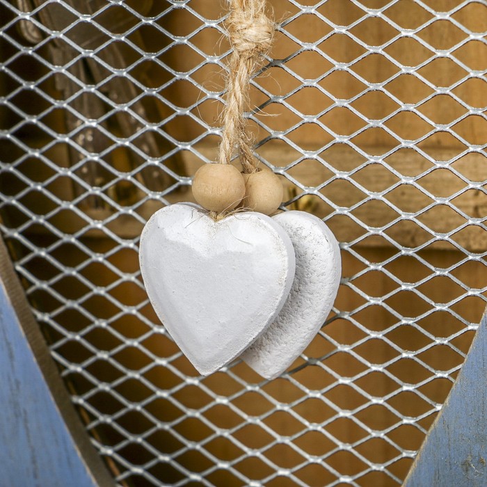 Ключница дерево 6 крючков "Прованс. Белые сердца" 24х32,5х6,5 см