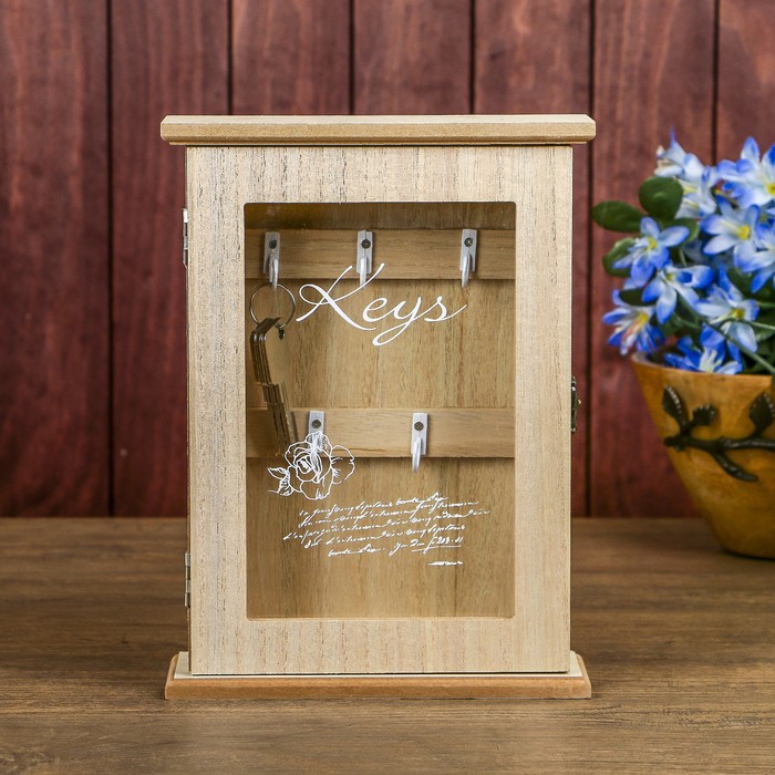 Ключница дерево 5 крючков "Роза. Письма" 26х19х6 см
