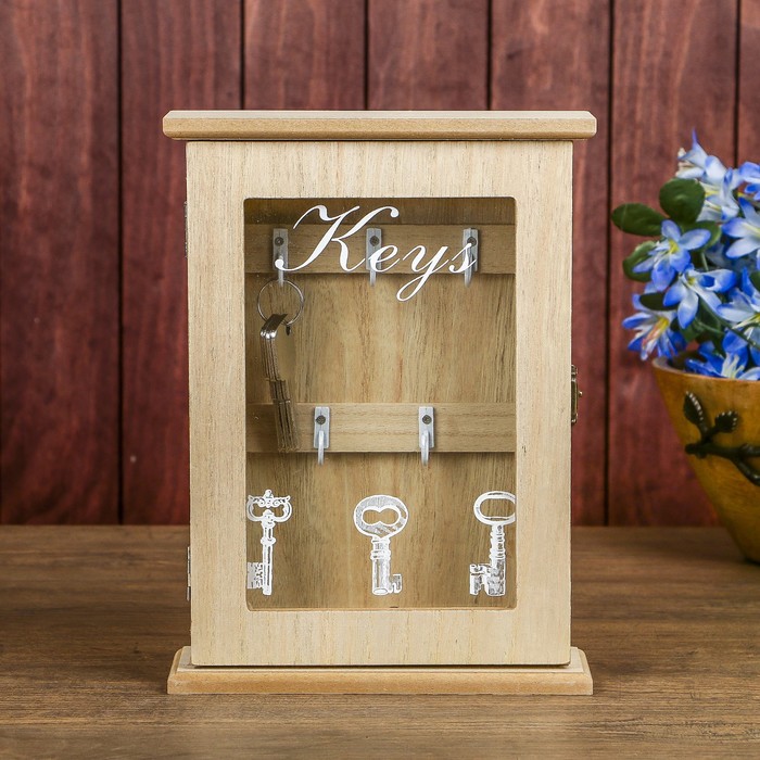 Ключница дерево 5 крючков "Три ключика" 26х19х6 см