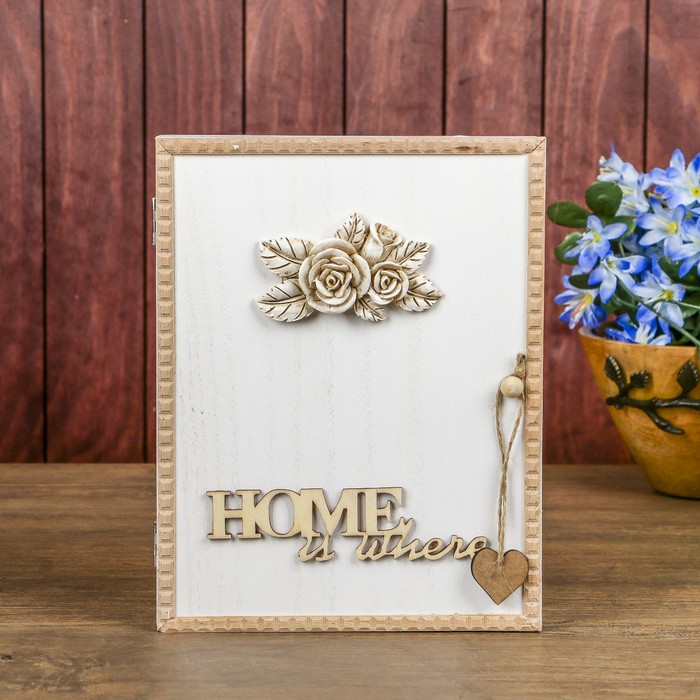 Ключница дерево 6 крючков "Розы на белом" 26х20х6 см