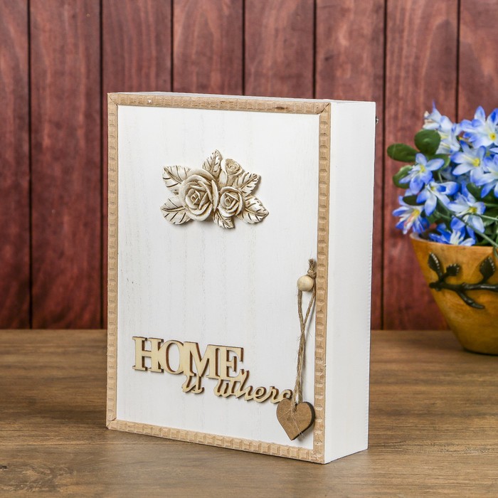 Ключница дерево 6 крючков "Розы на белом" 26х20х6 см