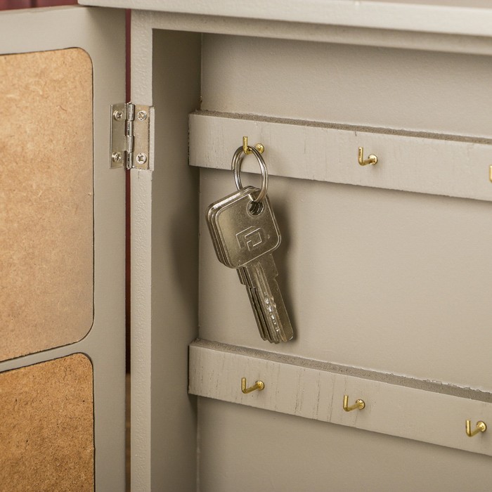 Ключница дерево 6 крючков "Нарисованные ключи" серая 28х20х6 см