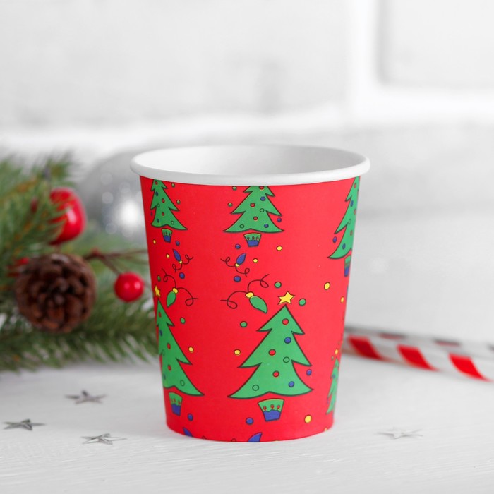 Стакан бумажный "Новогодняя ёлочка" 250 мл (набор 6 шт)