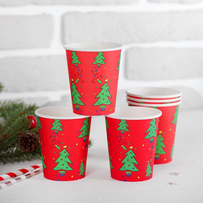 Стакан бумажный "Новогодняя ёлочка" 250 мл (набор 6 шт)