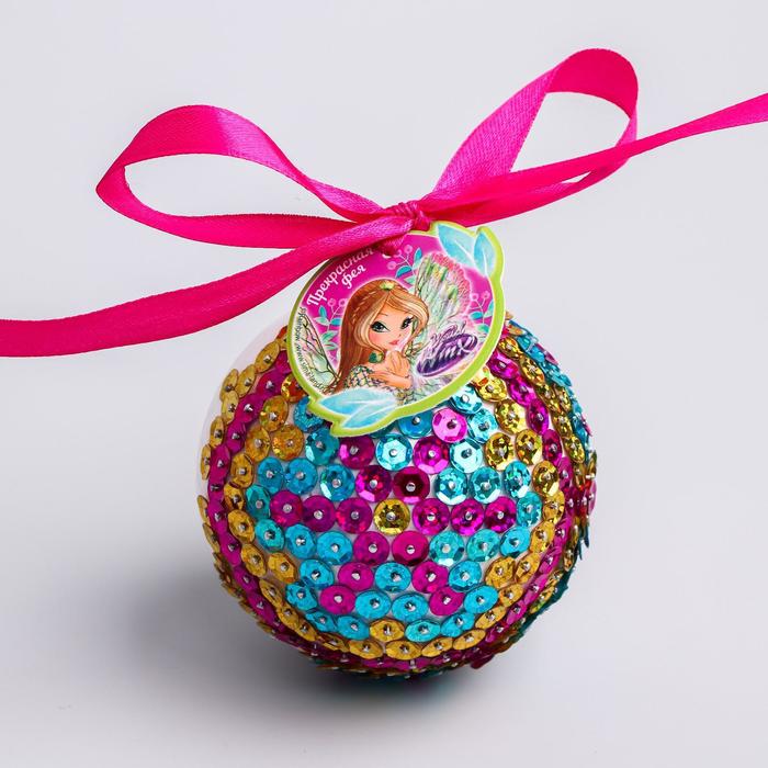 Шар новогодний "Прекрасная фея" феи ВИНКС:Флора с пайетками