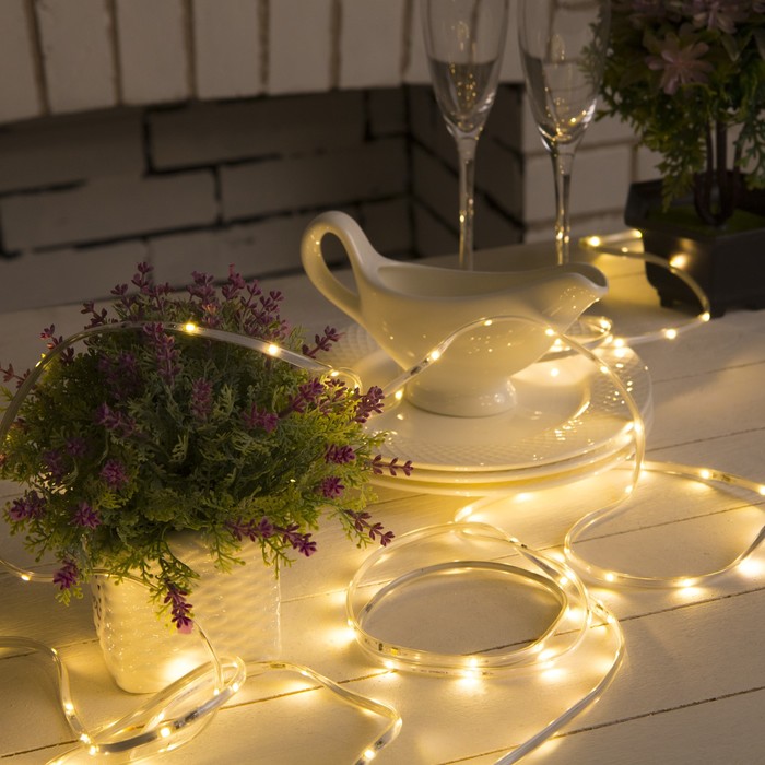 НИТЬ "Яркая лента" 5 м, SMD2835-130/10-12V, мерцание, Б/П в комп.,ТЕП.БЕЛЫЙ