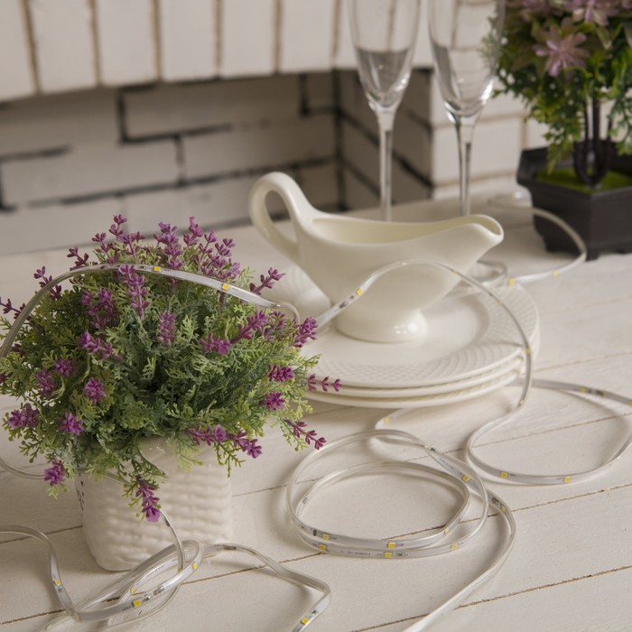 НИТЬ "Яркая лента" 5 м, SMD2835-130/10-12V, мерцание, Б/П в комп.,ТЕП.БЕЛЫЙ