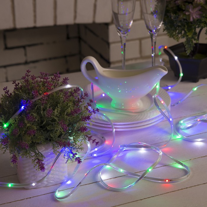 НИТЬ "Яркая лента" 5 м, SMD2835-130/10-12V, кон. 8 р. мерцание, Б/П в компл., МУЛЬТИ