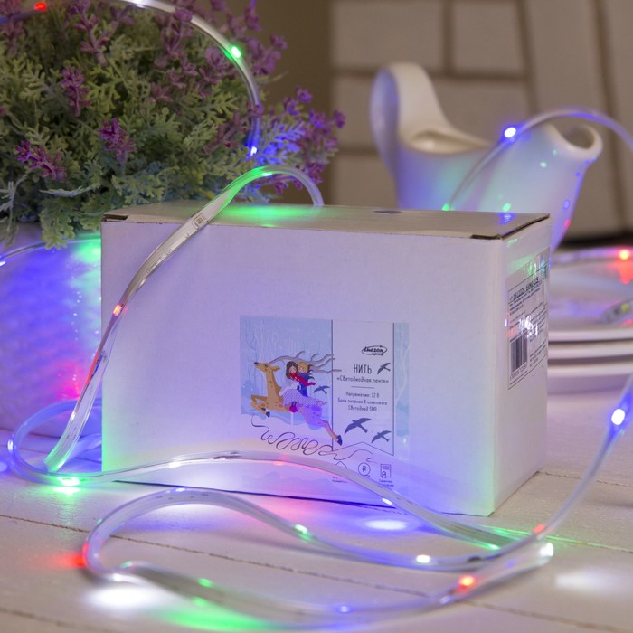 НИТЬ "Яркая лента" 5 м, SMD2835-130/10-12V, кон. 8 р. мерцание, Б/П в компл., МУЛЬТИ