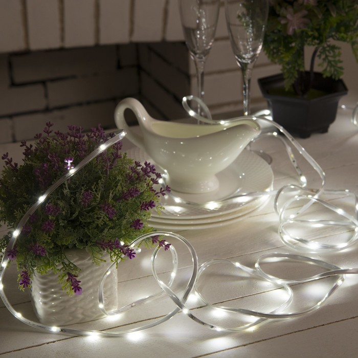 НИТЬ "Яркая лента" 10 м, SMD2835-260/20-12V, мерцание, Б/П в компл., БЕЛЫЙ