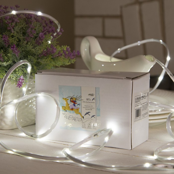 НИТЬ "Яркая лента" 10 м, SMD2835-260/20-12V, мерцание, Б/П в компл., БЕЛЫЙ