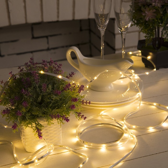 НИТЬ "Яркая лента" 10 м, SMD2835-260/20-12V, мерцание, Б/П в компл., ТЕПЛ. БЕЛЫЙ