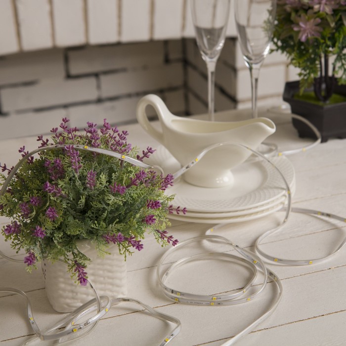 НИТЬ "Яркая лента" 10 м, SMD2835-260/20-12V, мерцание, Б/П в компл., ТЕПЛ. БЕЛЫЙ