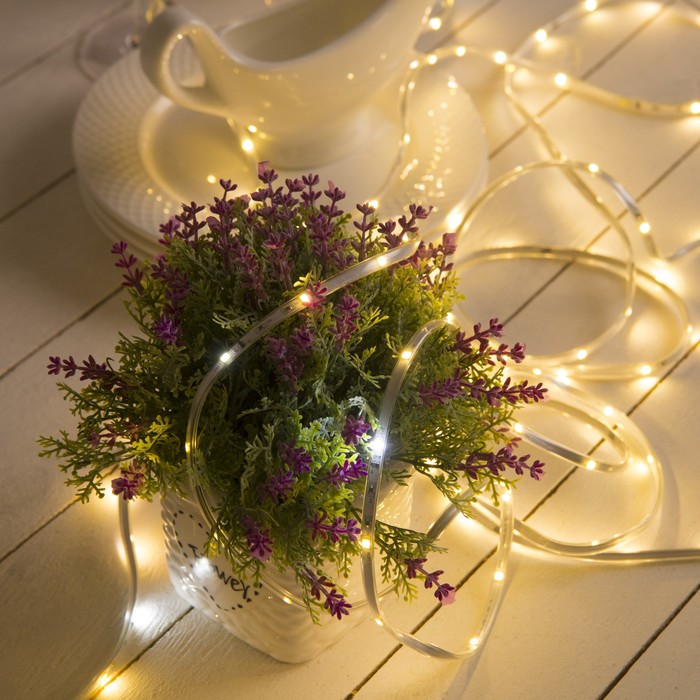 НИТЬ "Яркая лента" 10 м, SMD2835-260/20-12V, мерцание, Б/П в компл., ТЕПЛ. БЕЛЫЙ