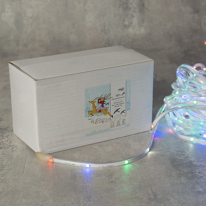 НИТЬ "Яркая лента" 10 м, SMD2835-260/20-12V, кон. 8 р. мерцание, Б/П в компл., МУЛЬТИ