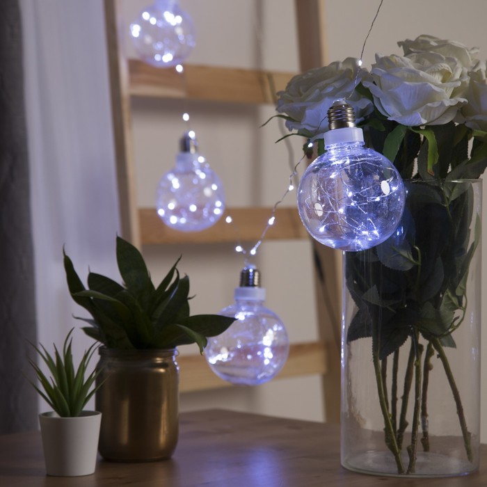 НИТЬ "Лампочки" 2 м, 6 х10 см, 100 LED-12V, адаптер в комплекте, БЕЛЫЙ