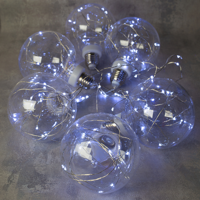 НИТЬ "Лампочки" 2 м, 6 х10 см, 100 LED-12V, адаптер в комплекте, БЕЛЫЙ