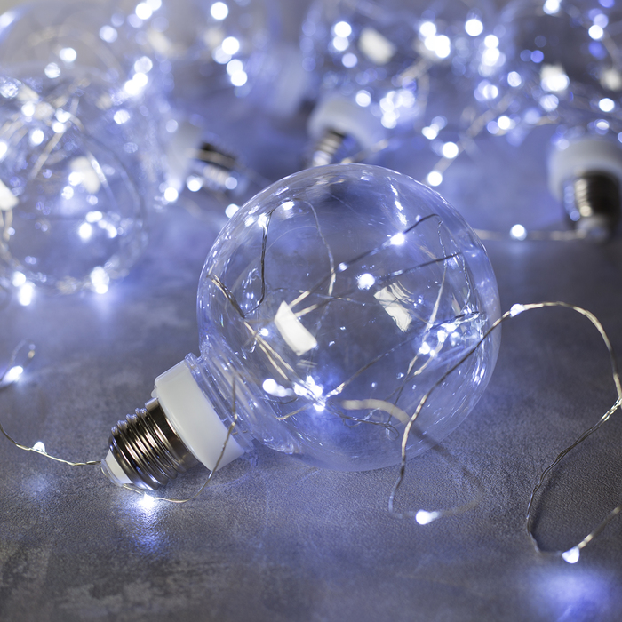 НИТЬ "Лампочки" 2 м, 6 х10 см, 100 LED-12V, адаптер в комплекте, БЕЛЫЙ