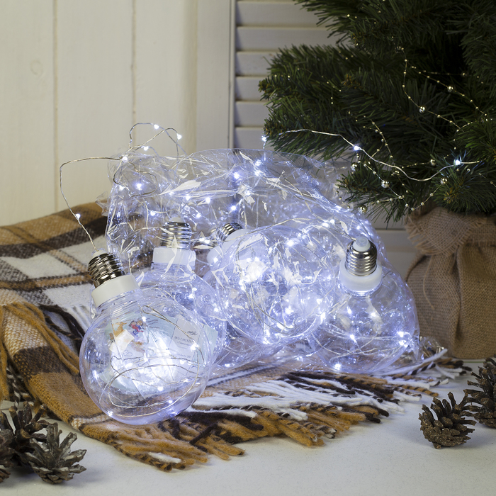 НИТЬ "Лампочки" 2 м, 6 х10 см, 100 LED-12V, адаптер в комплекте, БЕЛЫЙ